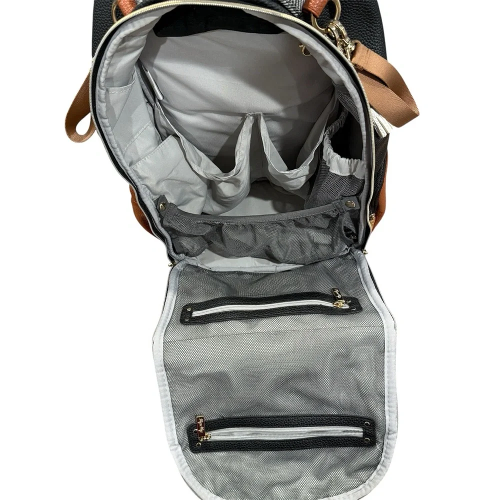 Itzy Ritzy Boss Diaper Bag & Accessories Black Leather Coffee & Cream Chevron